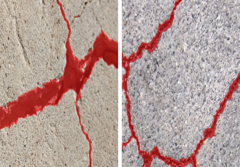 Grietas detectadas en rojo sobre hormigón