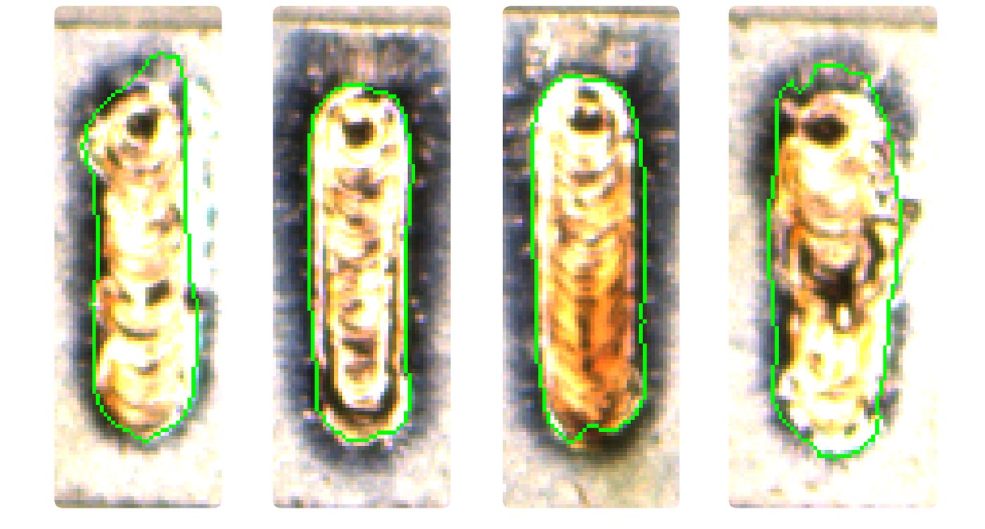 Soldaduras reales con el contorno detectado en verde